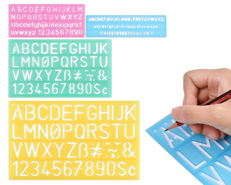 DS.DISTINCTIVE STYLE DS. DISTINCTIVE STYLE Alphabet Stencils Set of 4 Plastic Letter Stencil Assorted Sizes Number Ruler for Learning, Painting, Scrapbooking - Blue - Image 1